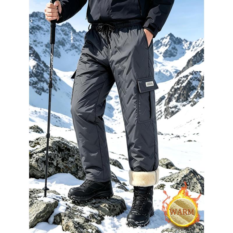 Men's Winter Outdoor Fleece Work Pants with Wool Lining, Drawstring and Flap Pockets, Solid Color Warm Street Casual Pants, Suitable for Daily Wear and Outdoor Activities Such As Skiing and Hiking