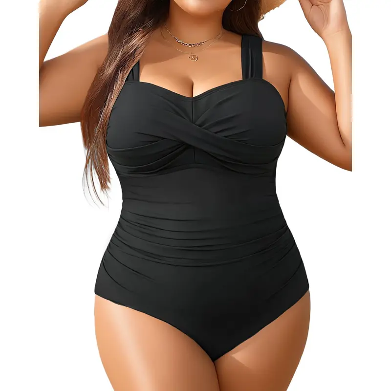 Yonique Plus Size One Piece Swimsuit for Women Tummy Control Bathing Suit Ruched Swimwear