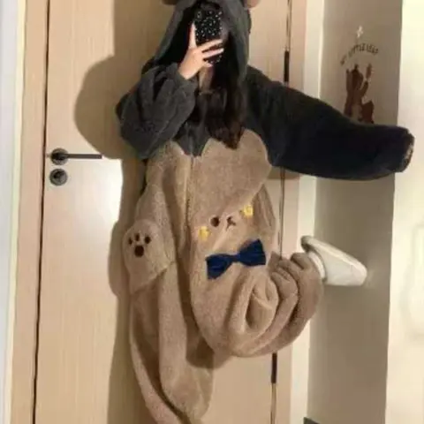 1pcs Women's Cute Cartoon Bear Hoodie Dress, Unicorn Design Winter Role Play Onesie, Christmas Party Casual and Pajamas