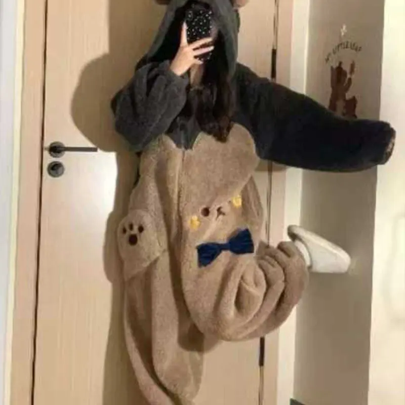 1pcs Women's Cute Cartoon Bear Hoodie Dress, Unicorn Design Winter Role Play Onesie, Christmas Party Casual and Pajamas
