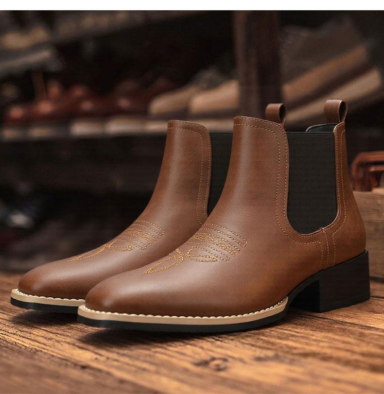 Men's Western Cowboy Boots, Square Toe Chelsea Boots And Bare Cowboy Boots, Men's Casual Retro Fashion Boots, Brown