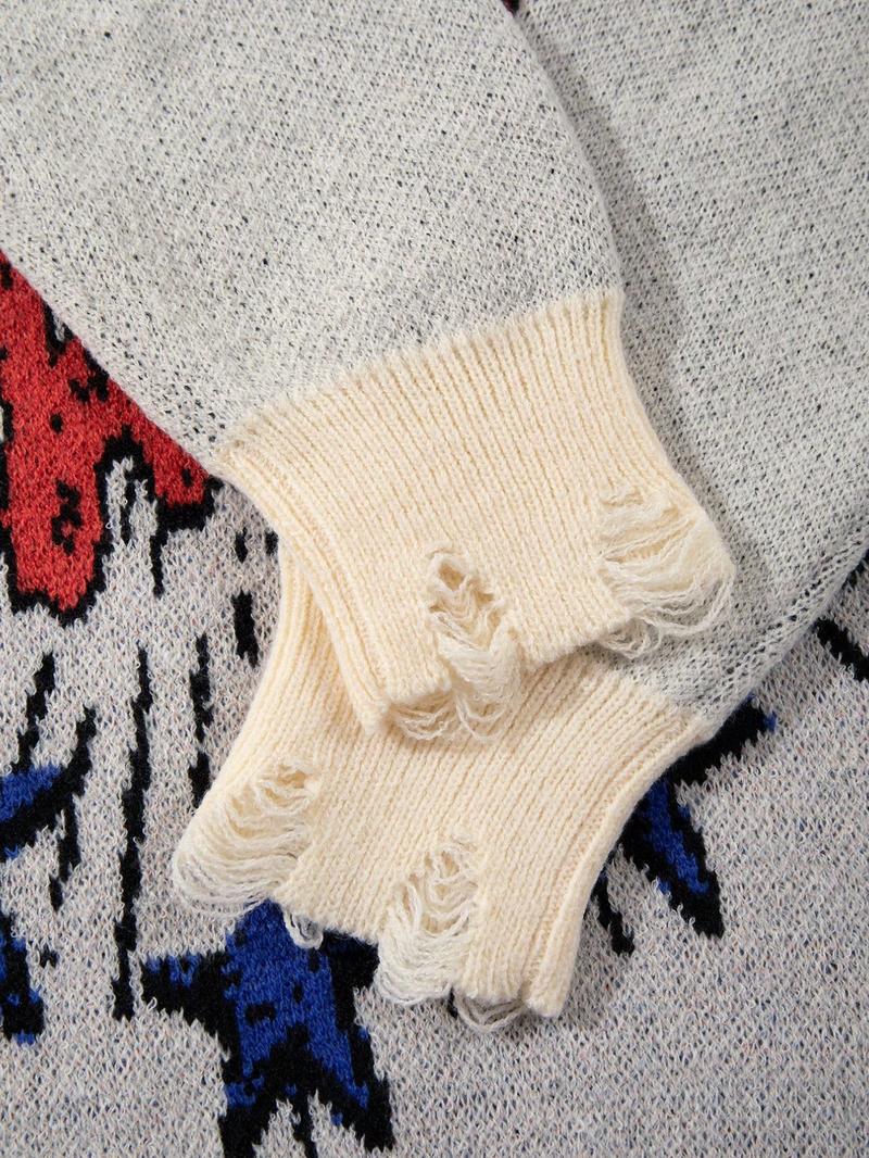 Men's New Casual Loose Fit Knit Sweater, Vintage Commuter Design, High Street Style, Long Sleeve Round Neck Pullover, Knit Tops