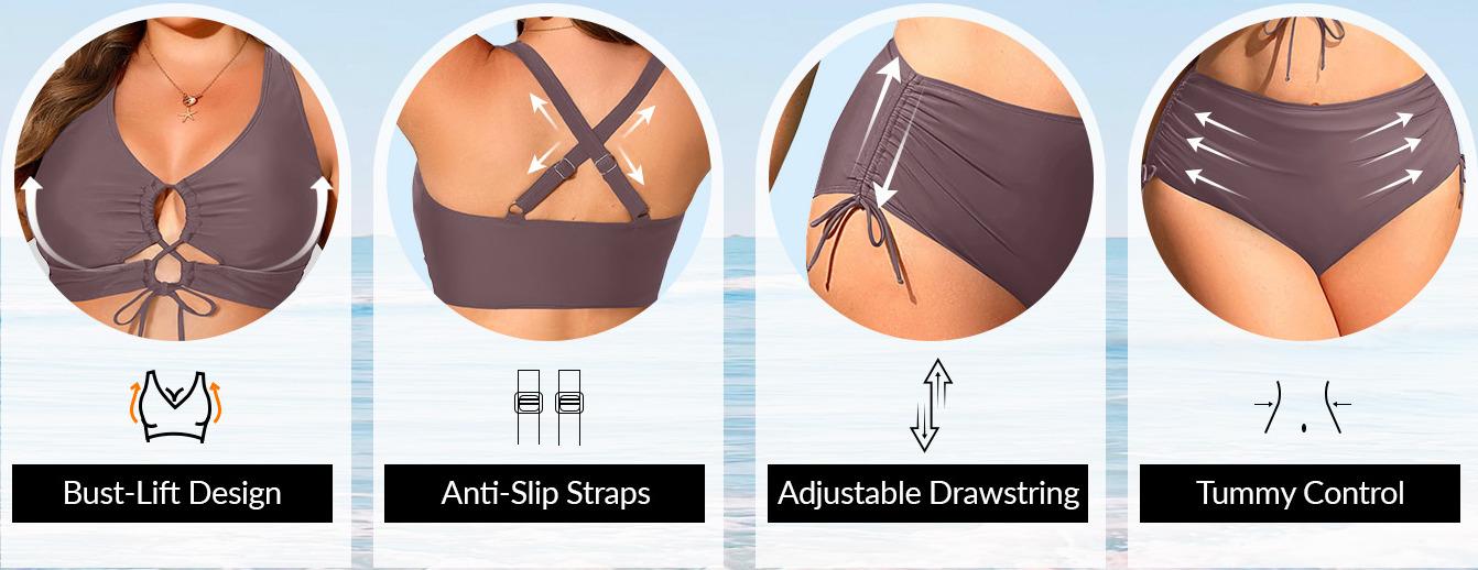 Daci Women Two Piece Plus Size Bikini - Tummy Control Swimsuits Sexy Cutout Bathing Suits Lace Up Swimwear 2026