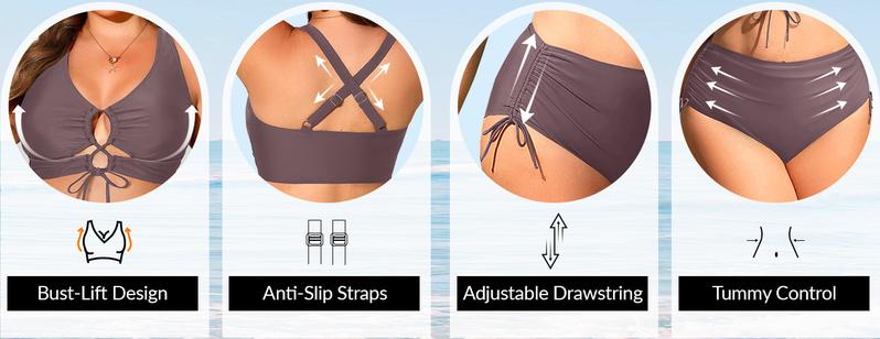 Daci Women Two Piece Plus Size Bikini - Tummy Control Swimsuits Sexy Cutout Bathing Suits Lace Up Swimwear 2026