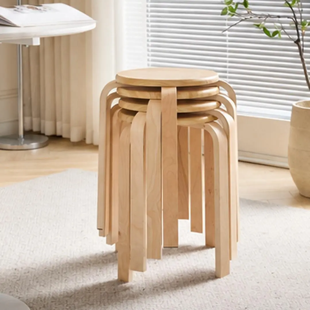 Set of 4 Stackable Bentwood Stools, Round Backless Solid Wood Chairs for Dining Room, Kitchen, Living Room, Classroom