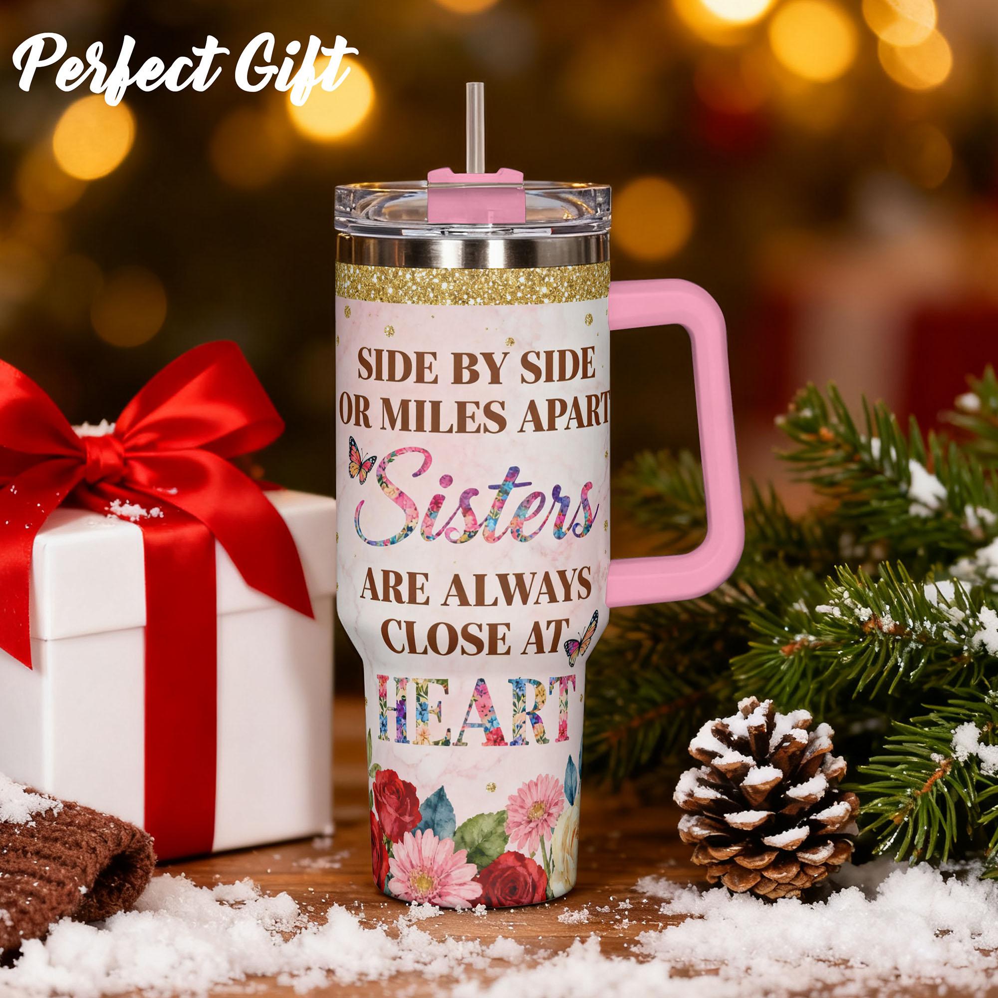 Stainless Steel Insulated Tumbler, Leak Resistant Tumbler, Drinkware Tumbler, 1 Pc 40 oz/30 oz/22 oz Water Bottle, Always My Sister Forever My Friend Floral Design, Double-Layer Leakproof Large-Capacity Cup for Gym, Hiking and Travel