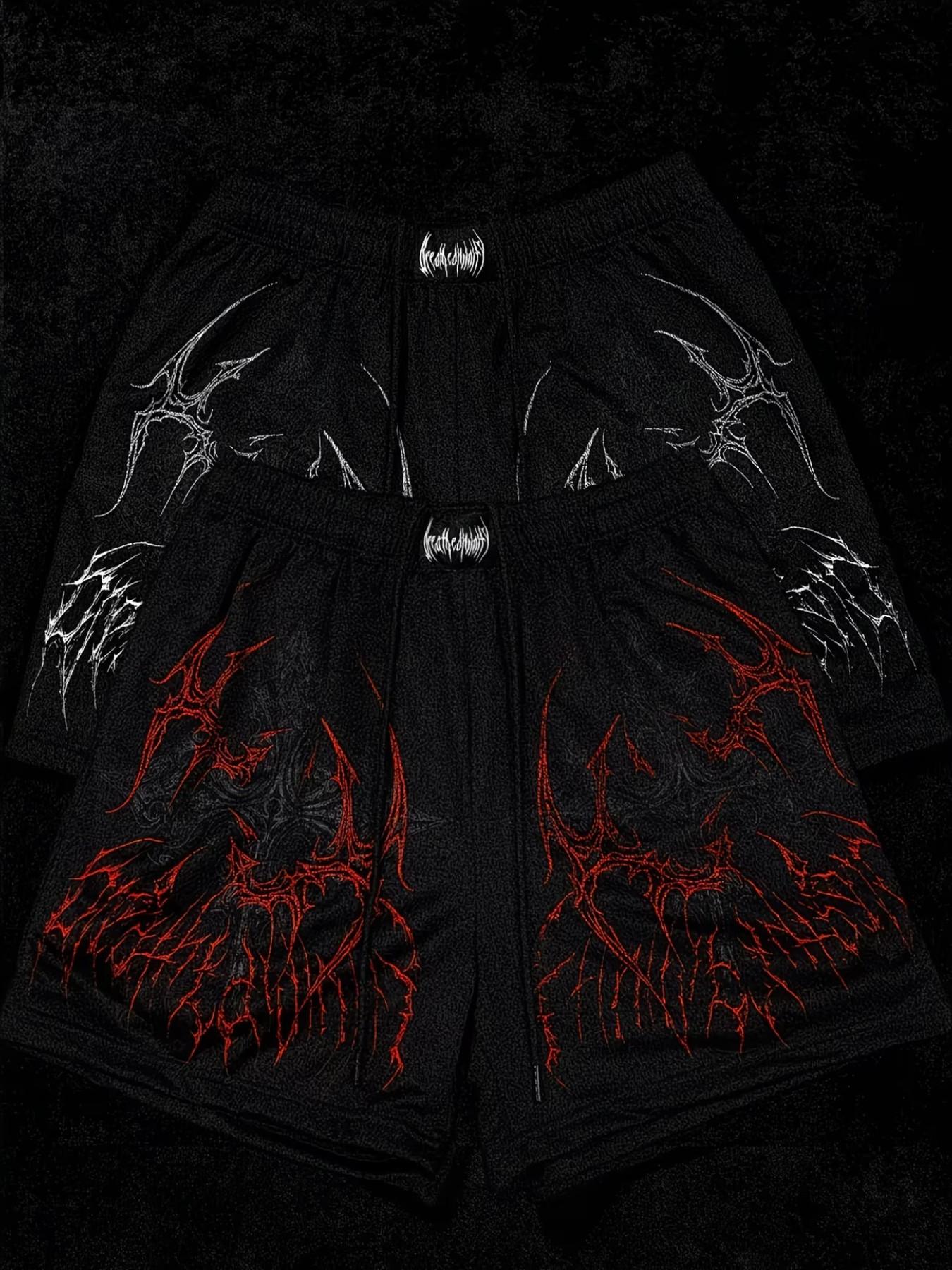 Men's Gothic Thorn Print Sport Shorts, Loose Comfortable Breathable Half-Length Pants, Cool Fitness Running Beachwear