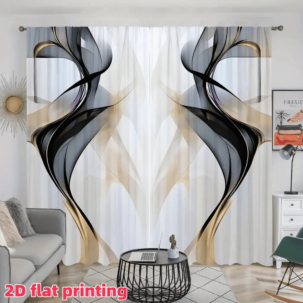 2D Flat 2Pcs Abstract Flowing Lines Pattern Curtain Panels, Modern Art Print Semi-Sheer Drapes for Living Room Bedroom Dining, Rod Pocket Window Treatment, Privacy Protection Home Decor, Accessory .