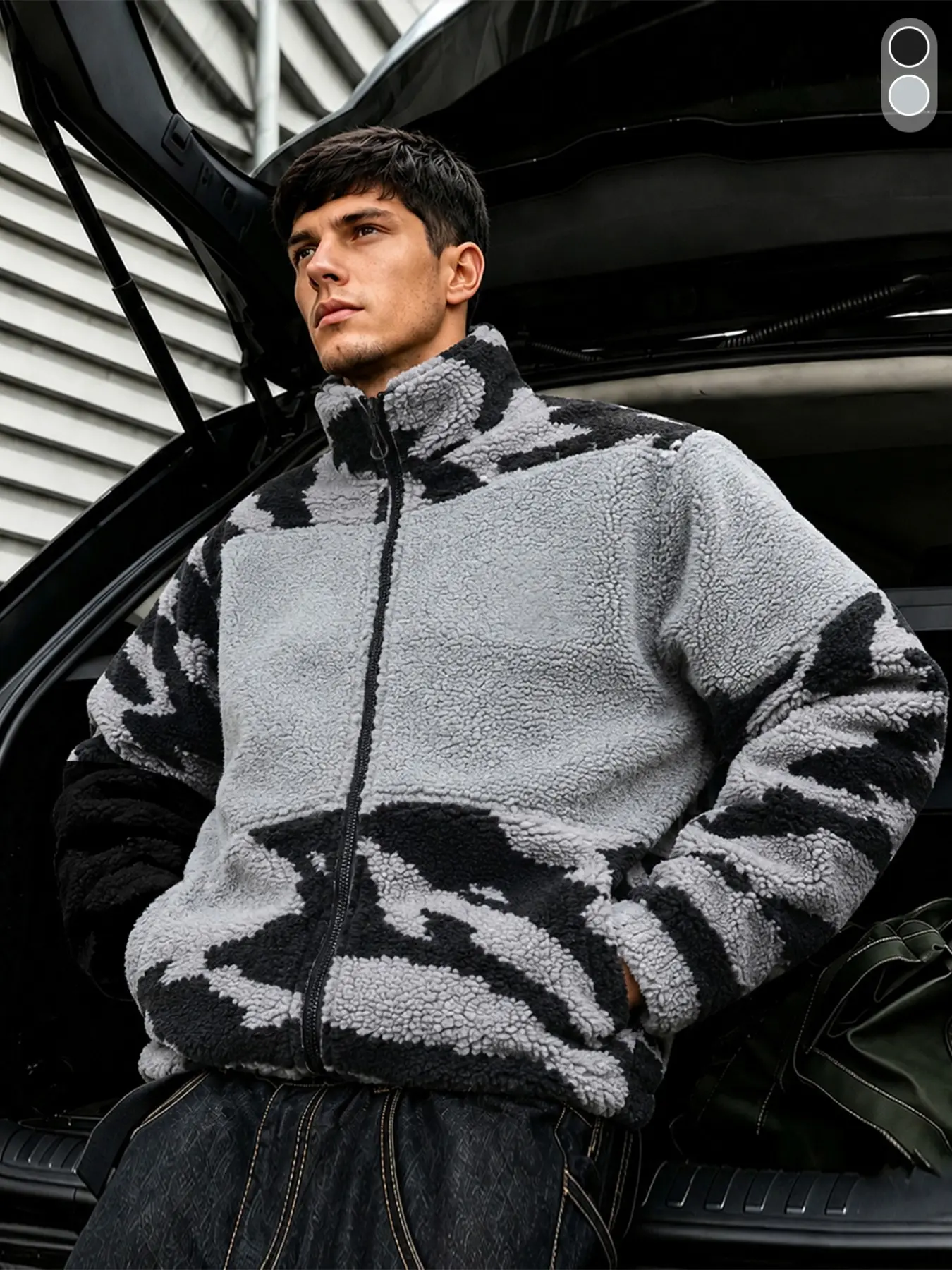 Men's Zebra Pattern Zipper Fleece Jacket, Hooded Soft Teddy Fleece Long Sleeve Casual Winter Coat, Trendy Daily Wear Outerwear, Outdoor Hooded Jacket