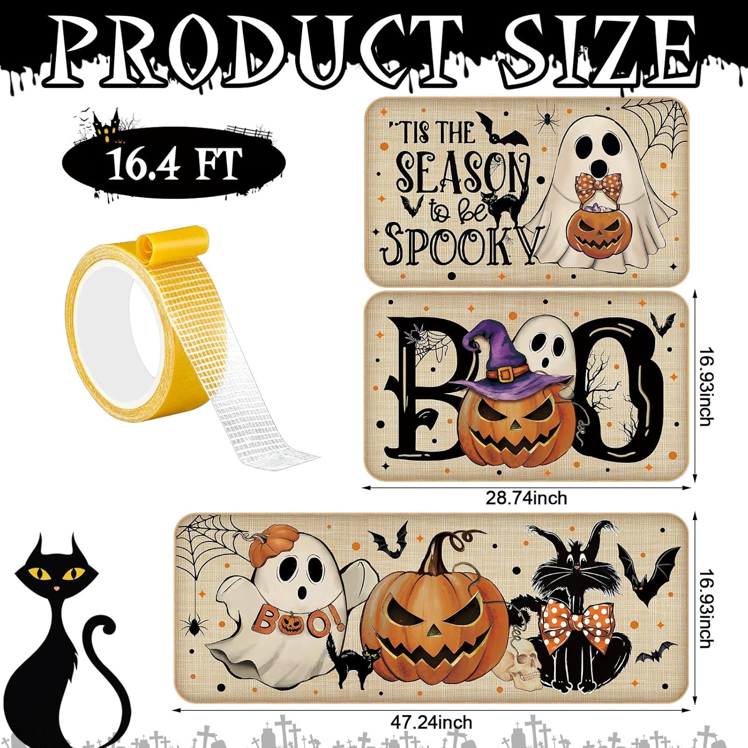 Halloween Kitchen Mat Ghost Rug Welcome Door Mat Halloween Decor Ghost Decor Non Slip Mat for Kitchen Bathroom Home Door Bedroom, Halloween Party Decorations