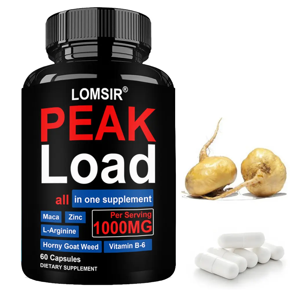 LOMSIR Peak Load Herbal Energy Boost Capsules - Adult Fitness, Healthcare & Dietary Supplement with Maca Root, Tribulus Terrestris & More, 60 Capsules for Energy & Strength Support