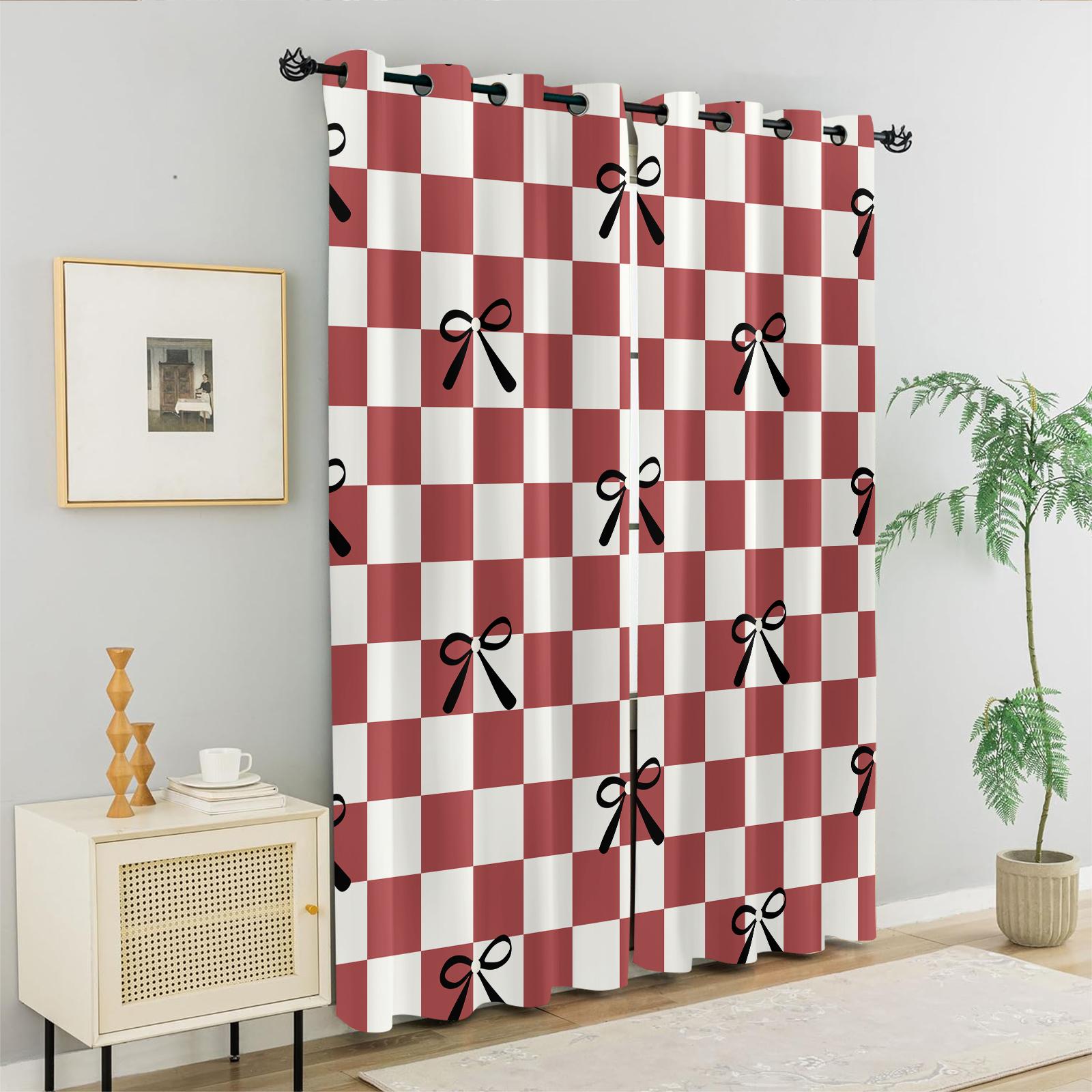 2Pcs 80% Blackout Bow Print Curtains, Minimalist Heart-Accented Window Drapes for Bedroom & Living Room, Sweet Gift for Girls