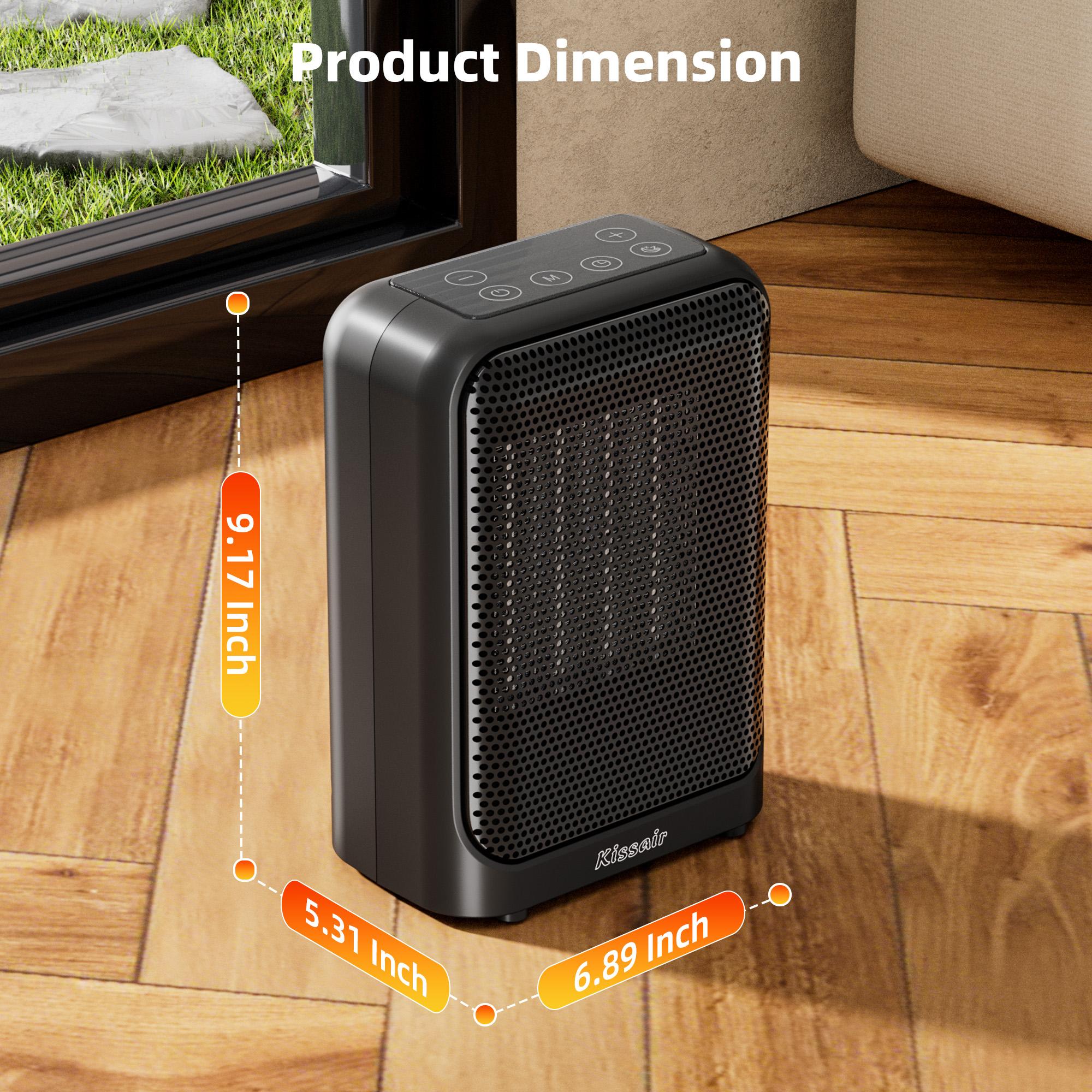 KISSAIR Ceramic Fast-Heating Space Heater: 24-Hour Timer + LED Display, Overheat & Tip-Over Protection (Safer), Quiet DC Motor, Eco/Sleep/Child Lock Modes, Precise NTC Sensor (77°F - 95°F) — For Bedrooms, Offices, Small Apartments, Bathrooms