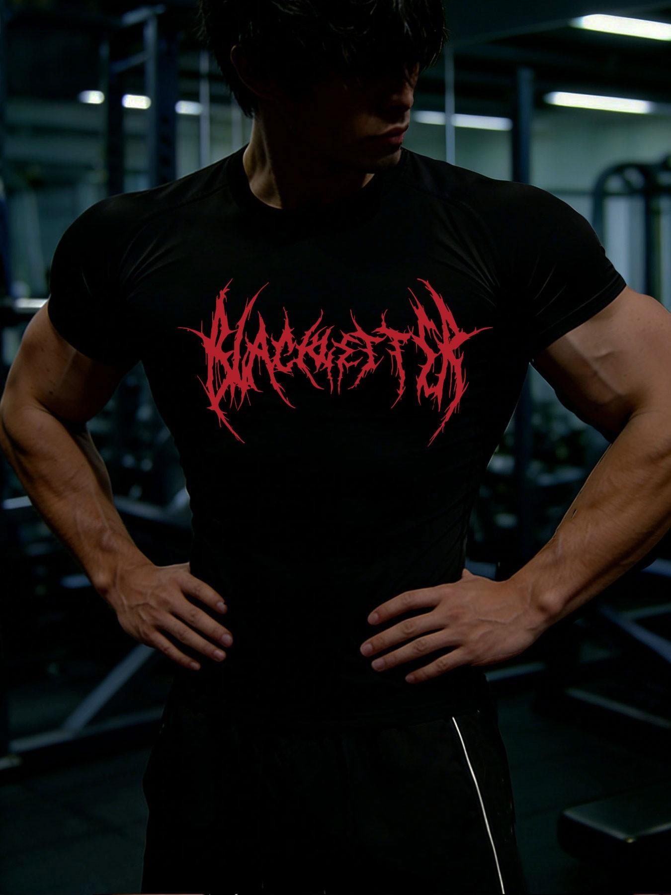 Men's Summer Compression Short Sleeve Y2K Thorns Skull Print Breathable Quick Dry Tight Fit Gym Shirt for Running Training Sports Top