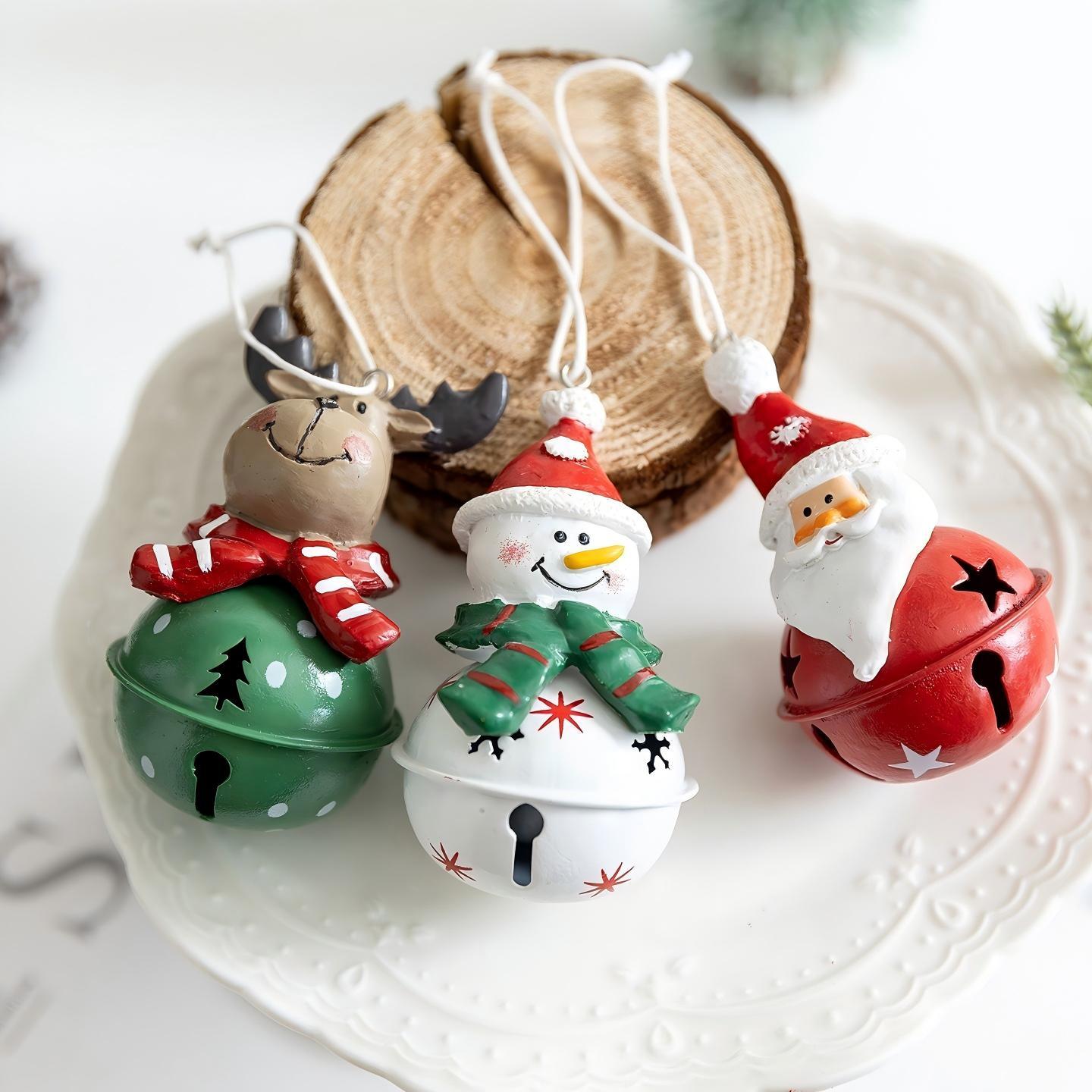 Santa Bell Christmas Tree Ornament, Snowman Reindeer Scene Decoration DIY, Festive Holiday Decorations for Home and Party