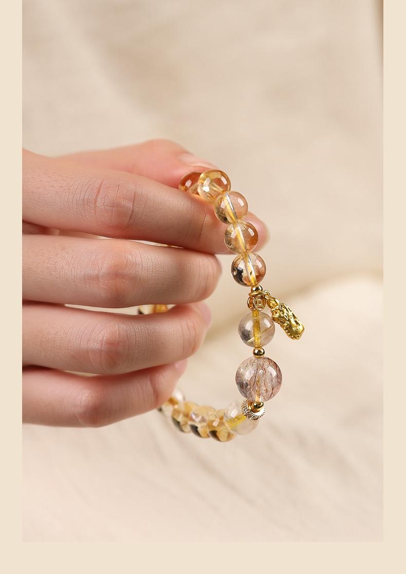 [Wealth Fortune] crystal bracelet, gold rutile quartz yellow citrine super seven, unisex, daily wear gift, 10mm beads natural stone gold accents, wealth prosperity good luck symbol