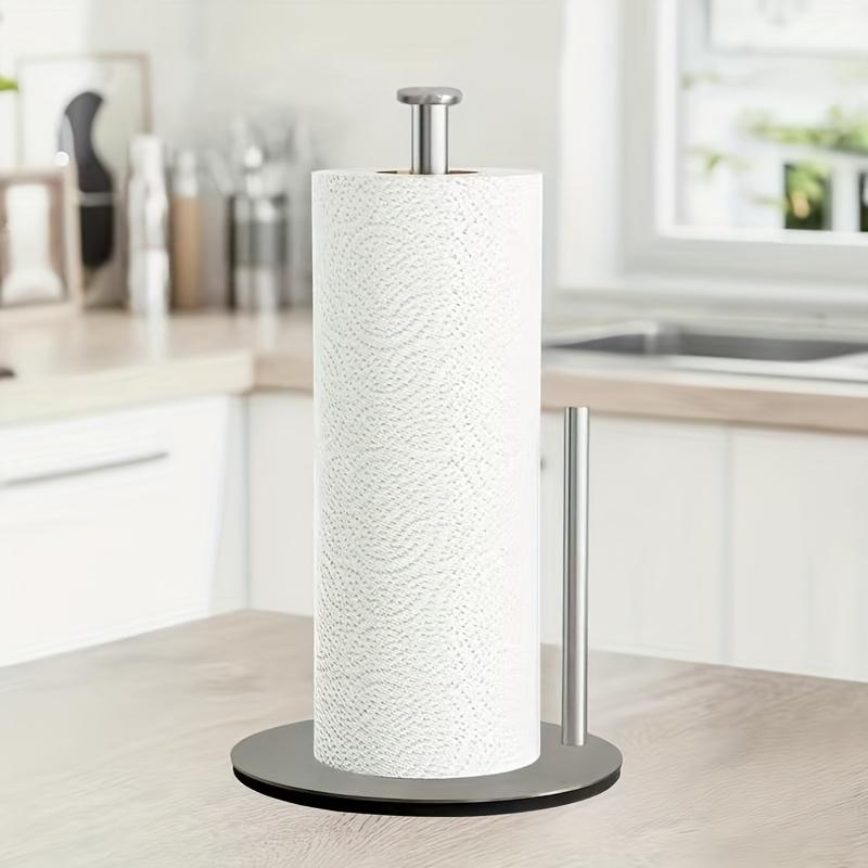 Kitchen Roll Holder Silvery Paper Towel Holder, Premium Stainless Steel Paper Towel Holder for Kitchen Roll Organize, Countertop Roll Dispenser with Weighted Base