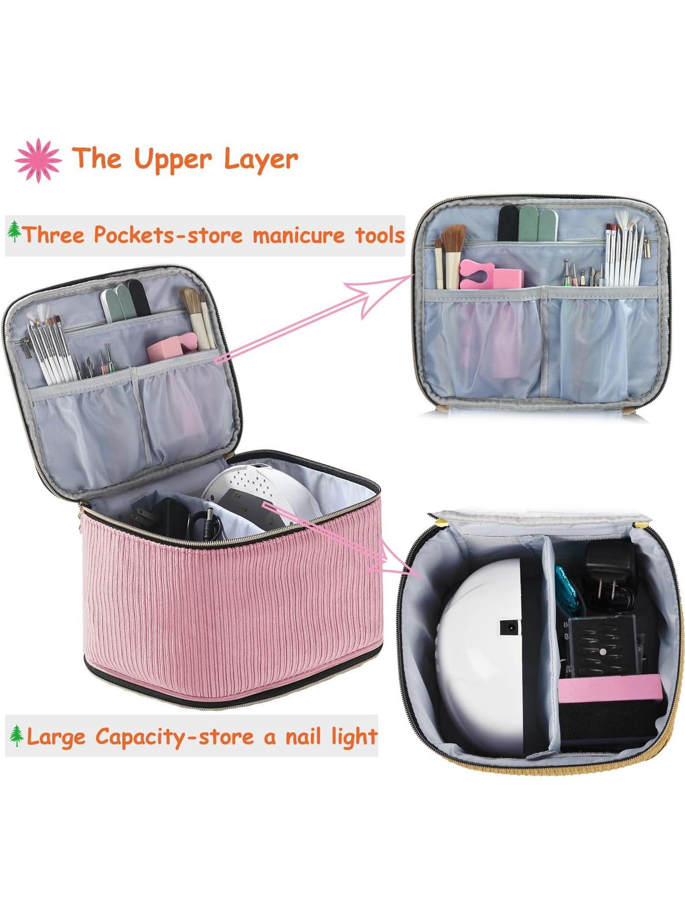 Nail Polish Organizer Case, Nail Supplies Storage Box Holds 30 Bottles Nail Polish & Nail Lamp, Travel Nail Tech Carrying Case, Nail Kit Bag For Nail Stuff & Manicure Tool, Gift for Manicurist, Girls, Makeup Storage Bag