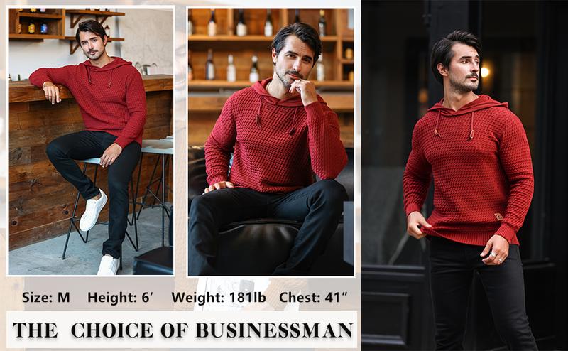 Men's Sweater Slim Fit Hoodie Patched Drawstring Hooded Sweatshirt