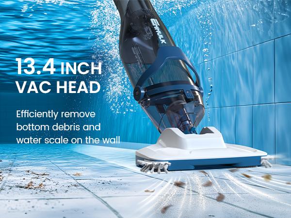 【10-OFF!!!】ENHULK Handheld Rechargeable Pool Cleaner with Telescopic Pole 18.5 Gallons/Min Suction for Above Ground Pools Leaves Debris Removal