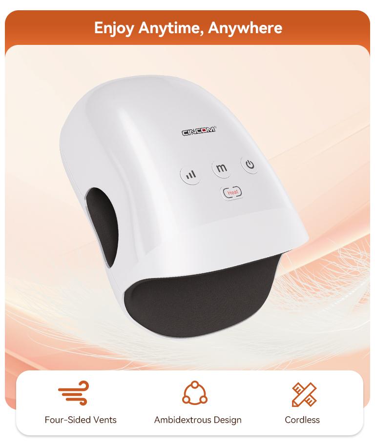 CINCOM Portable Hand Massager (PINK), Cordless, with Comfort Heat and Gentle Massage, Adjustable Settings, Auto-Off Feature, Rechargeable, Perfect for Daily Relaxation, Ideal Gift