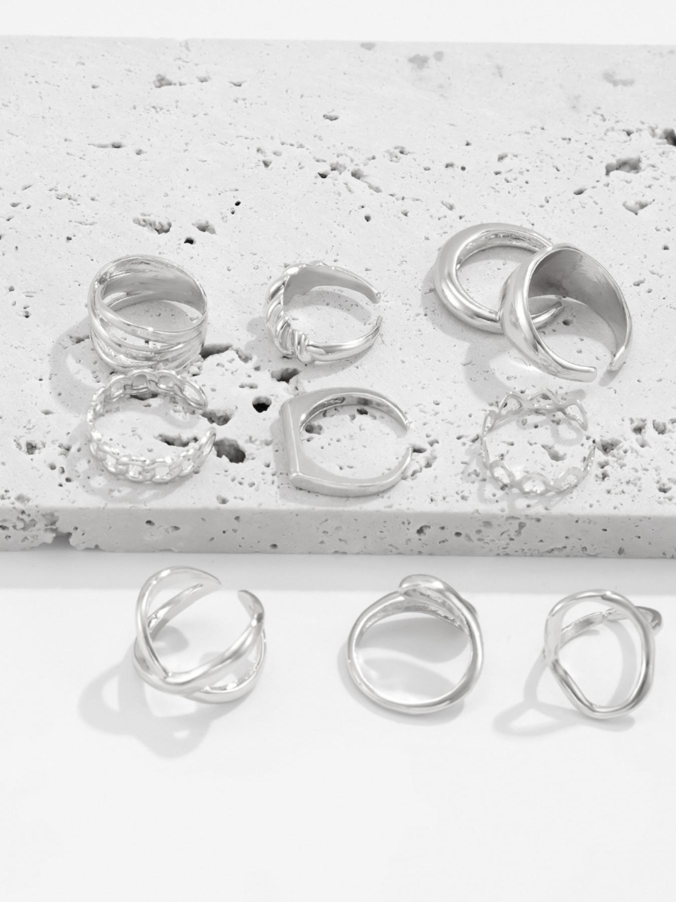 Women's Hip-Hop Style Ring Set, Unique Geometric Joint Rings, Solid Pattern, Zinc Alloy Material, All Seasons Jewelry