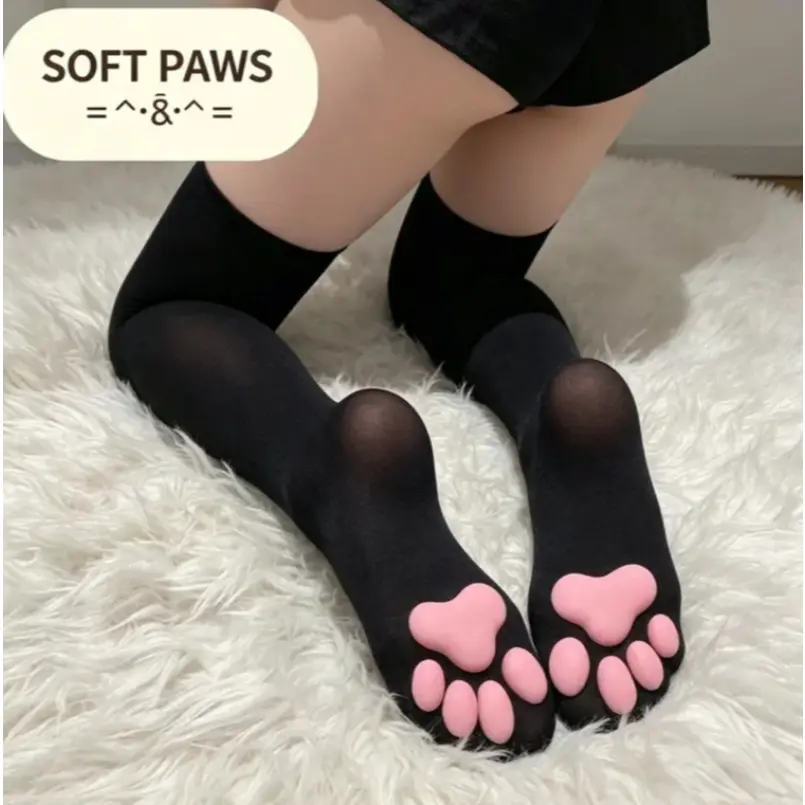 1/2/3 pcs Women's Cute 3D Cat Paw Over-the-Knee Socks/Tights (Pack of 1/2/3) — Stylish and comfortable, perfect for everyday outdoor wear; soft and skin-friendly with a fun, novel design, making them an ideal gift choice. homedecor