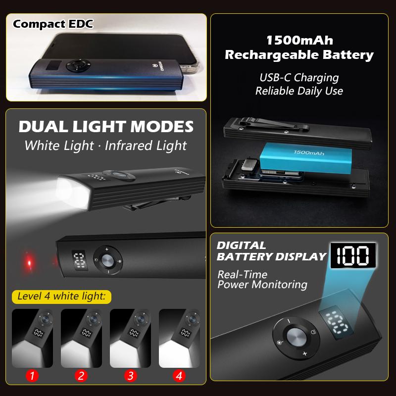 Aluminum Alloy High Power Dual Light Source Flashlight with Infrared, Ultra Bright Large Light for Outdoor Camping, Multiple Colors Available