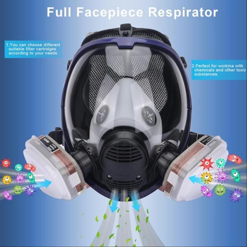 17 in 1 Full Face Respirator, Respirator Mask, Reusable Protective Face Cover with Adjustable Strap Widely Used in Organic Gas, Anti-Dust, Paint Sprayer, Chemical, Woodworking (Eye Protection)