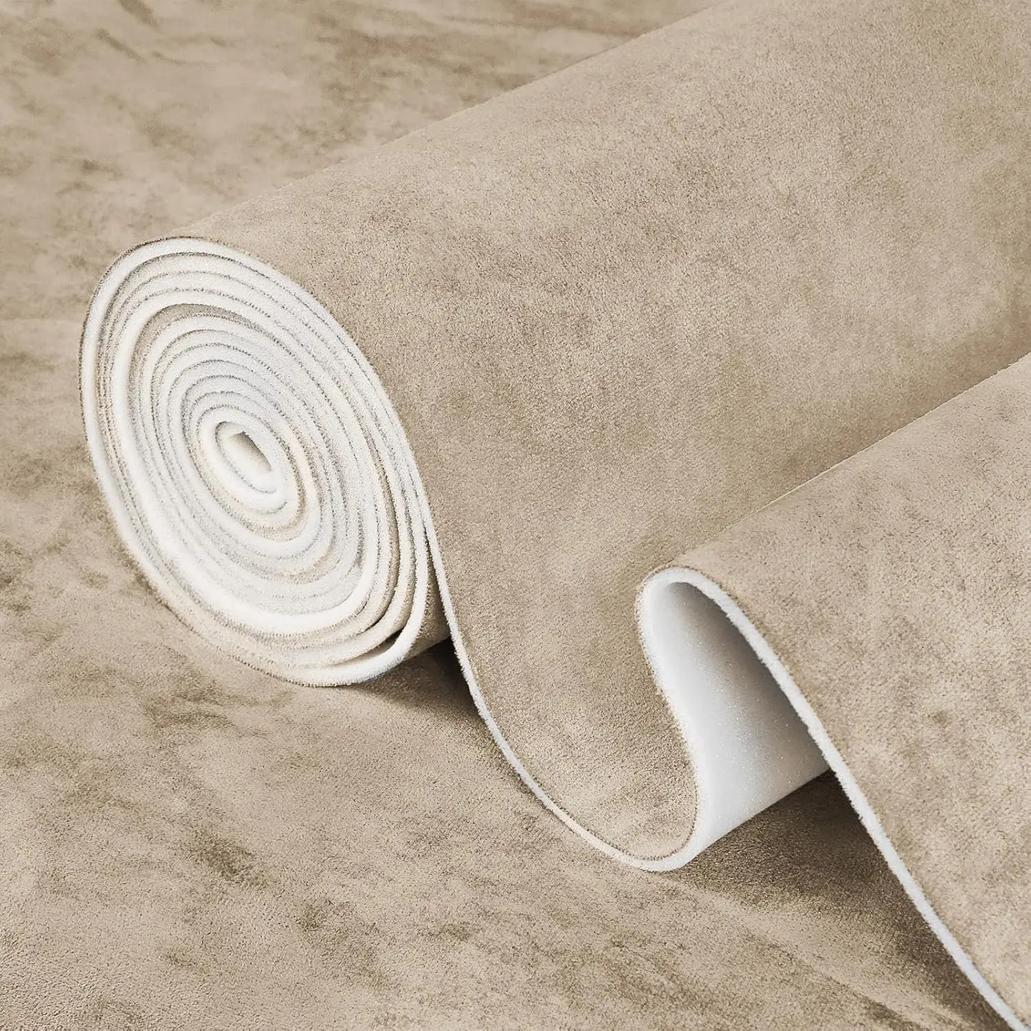 Beige Suede Headliner Fabric with Foam Backing for Car Roof Repair, 72"x60" Soft Touch Anti-Sag Soundproof Flame-Retardant Automotive Upholstery Material for SUV Truck RV DIY Replacement