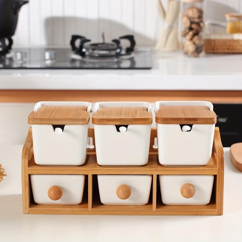 Scandinavian Minimalist Seasoning Box Set Home Spice Jars Ceramic Condiment Bottles Storage Container Kitchen White Rack with Shelf