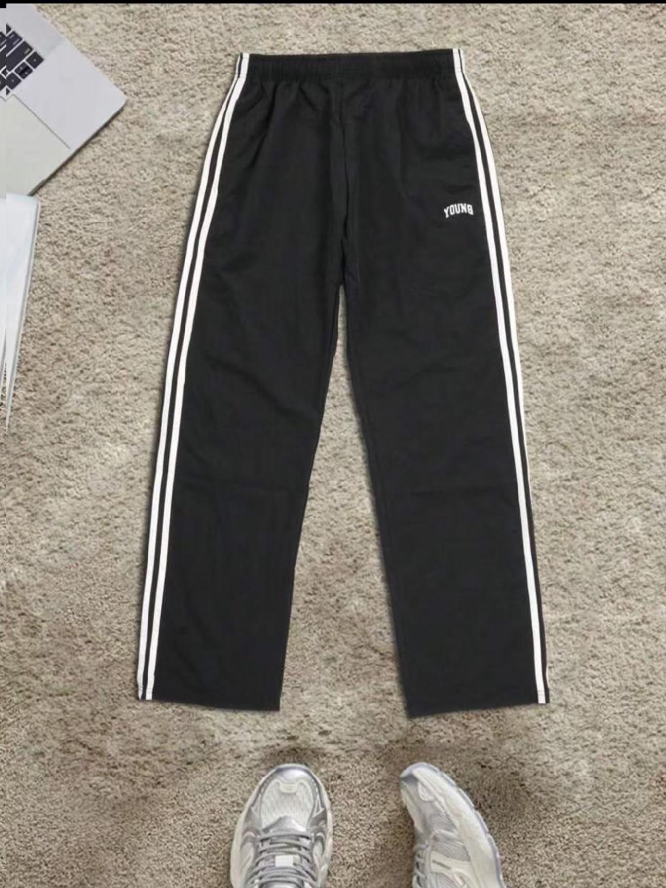 YYK brand Men's Letter & Striped Print Pants, Regular Fit Casual Comfy Breathable Pants for Outdoor Daily Wear, Men's Trousers for All Seasons