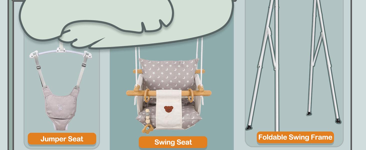 2-in-1 Baby Jumper & Swing With Foldable Stable Stand,Toddler Swing Set for Indoor & Outdoor Use,Baby Swing