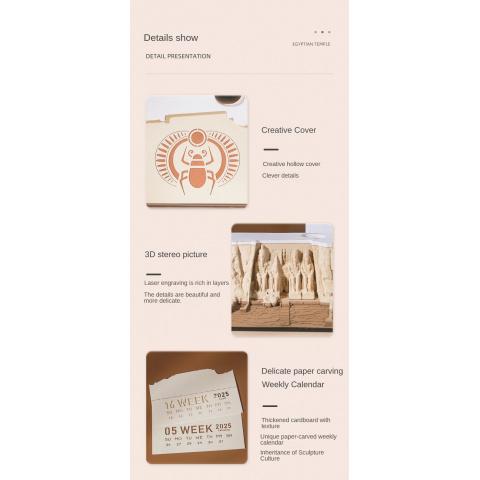 3D Egyptian Temple Calendar, Hand-Torn Paper Sculpture, Magical Art Desktop Ornament, Tear-Off Notepad & Memo Pad, Creative Gift for Home/Office, Perfect Birthday/Christmas/New Year Gift