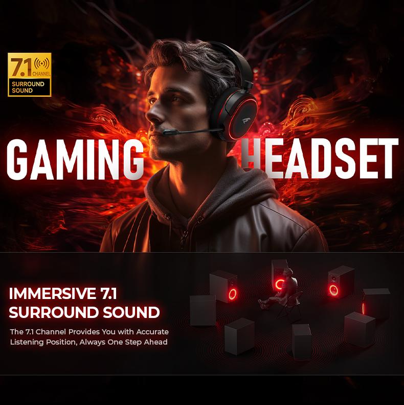 【Live broadcast exclusive】Picun G2 Bluetooth Gaming Headset, 7.1 Surround Sound, Retractable Earbud, 4-in-1 Audio Cable, Electronic 5ms Low Latency, Rechargeable ENC Microphone for PC PS4 PS5 Audio Cable Headphone