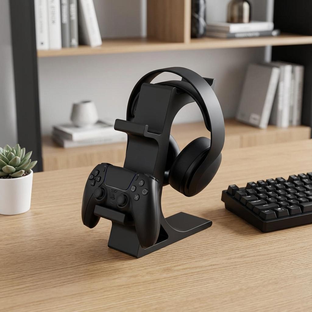 PS5, Xbox controller bracket & earphone holder, gamepad + earphone storage bracket, gamepad storage, durable plastic, space-saving, simple white and black, high-quality plastic.