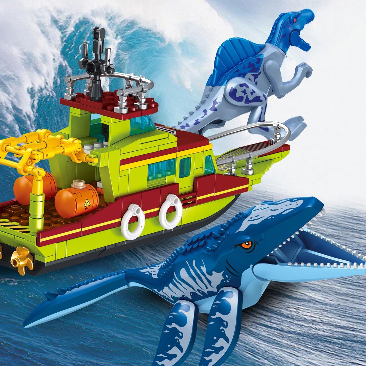 Jurassic Dinosaur Exploration Building Set, Deep Sea Escape, Assemble Mosasaurus Spinosaurus, Animal Shape, Abs Plastic, Toy Gift