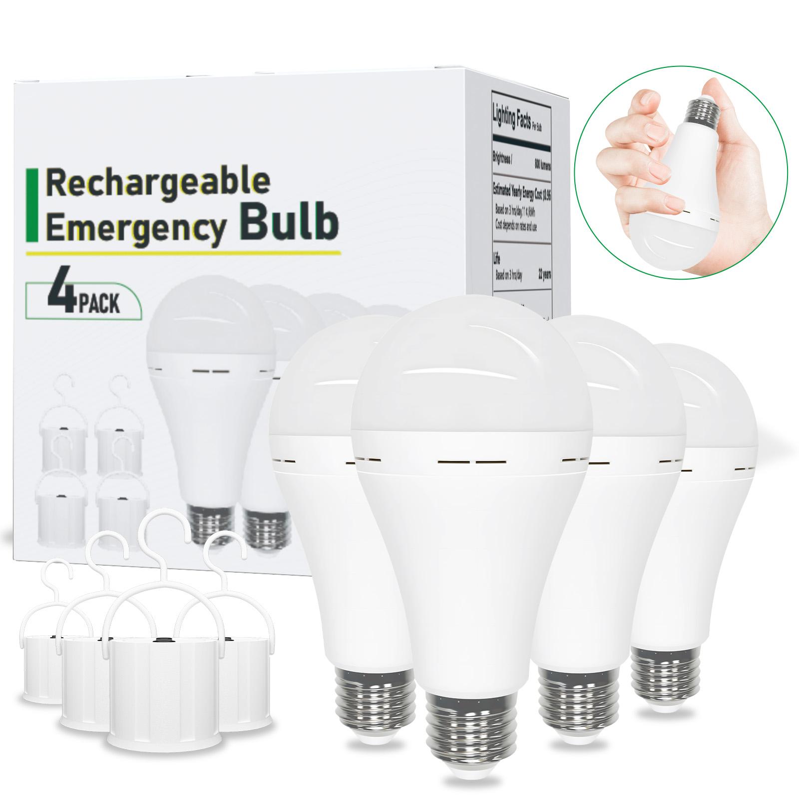 Rechargeable emergency Light Bulbs,Power Outage Lights, A21 led light 60 Watt,Battery Powered Light Bulb E26 Base,Multi-Function Battery Backup Emergency Light for Power Outage Camping Outdoor Activity,2/4Pack