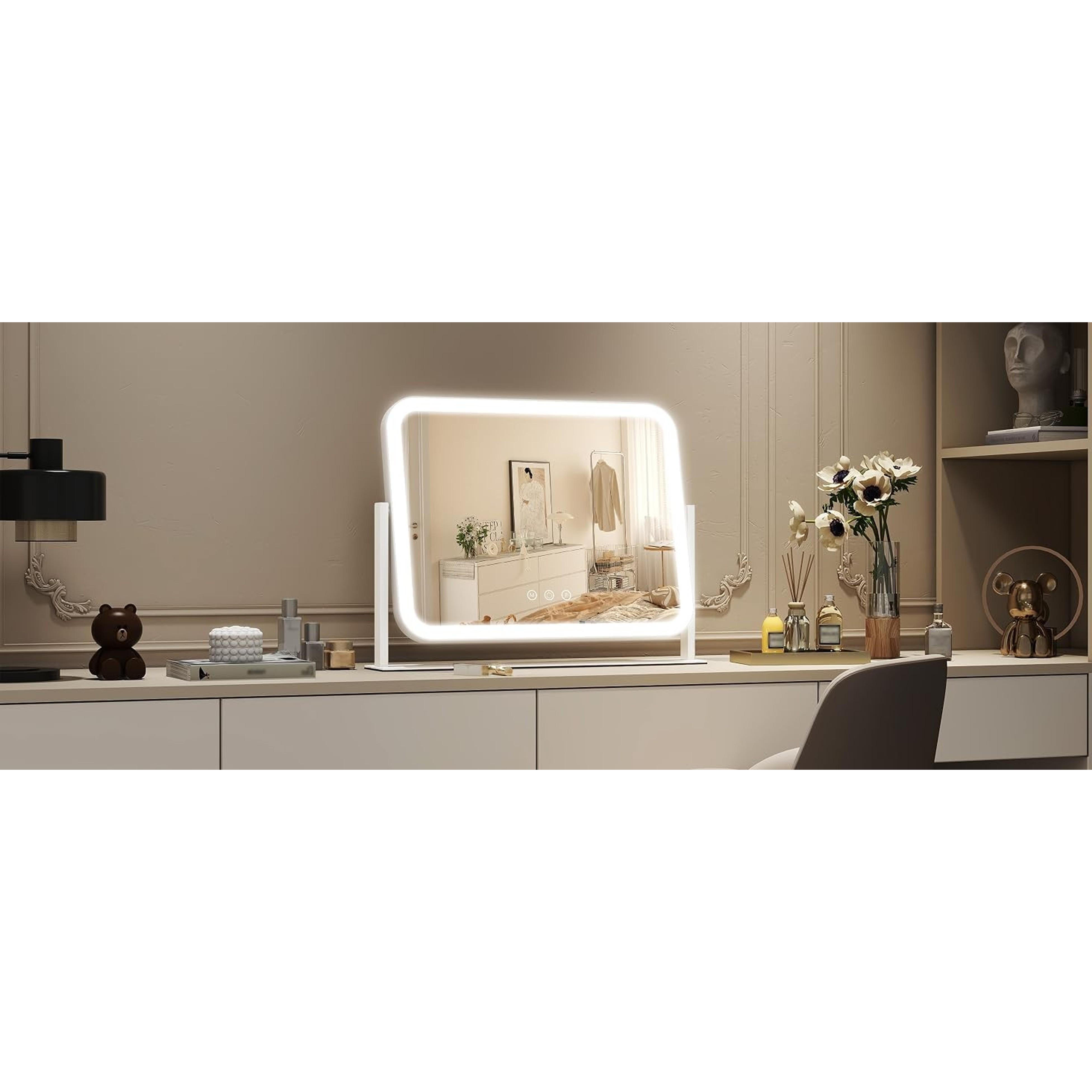 Elegant Lighted Vanity Mirror (White) - 17"x13" Indoor Furniture, 10X Magnification, 3 Color Lighting Modes, Smart Touch Control, 360° Rotation, Home & Bedroom Decor, Gift for Women Elegant Lighted Vanity Mirror (White) - 17"x13" Indoor Furniture, 10X Magnification, 3 Color Lighting Modes, Smart Touch Control, 360° Rotation, Home & Bedroom Decor, Gift for Women