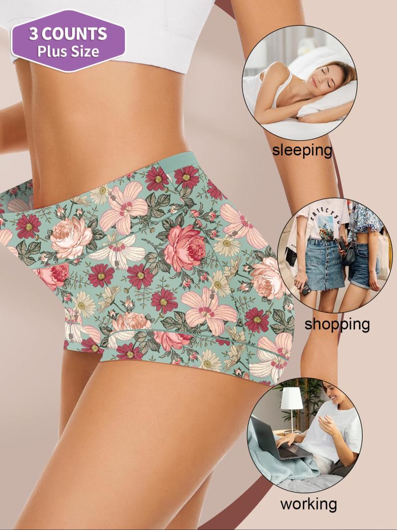 【Plus Size】 All Over Print Brief, Casual Comfy Breathable Panties, Casual Breathable Knicker for Daily Wear, Women's Underwear for All Seasons
