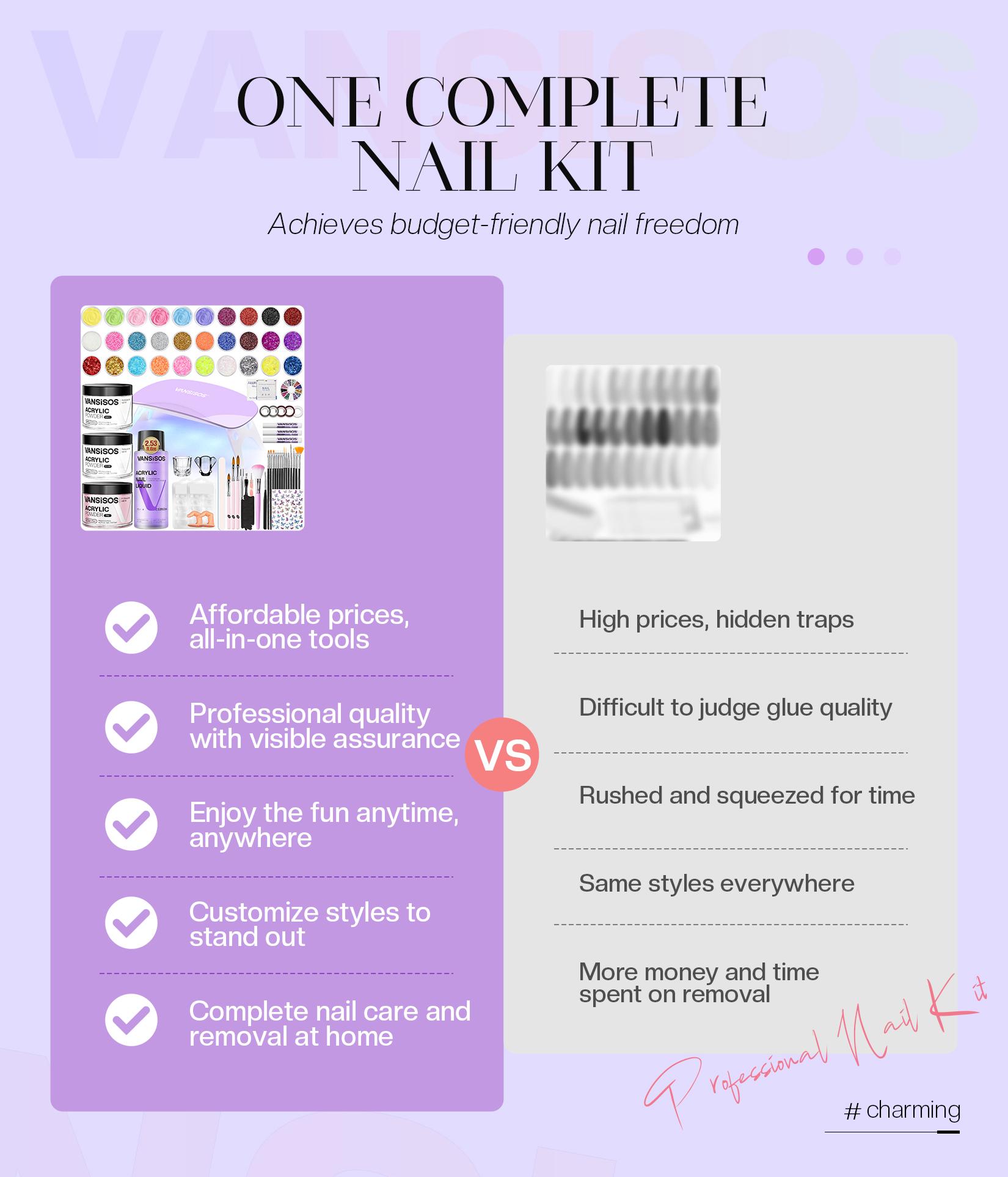 VANSISOS Professional Acrylic Nail Kit for Beginners | Acrylic Nail Charms & Complete Full Nail Supplies