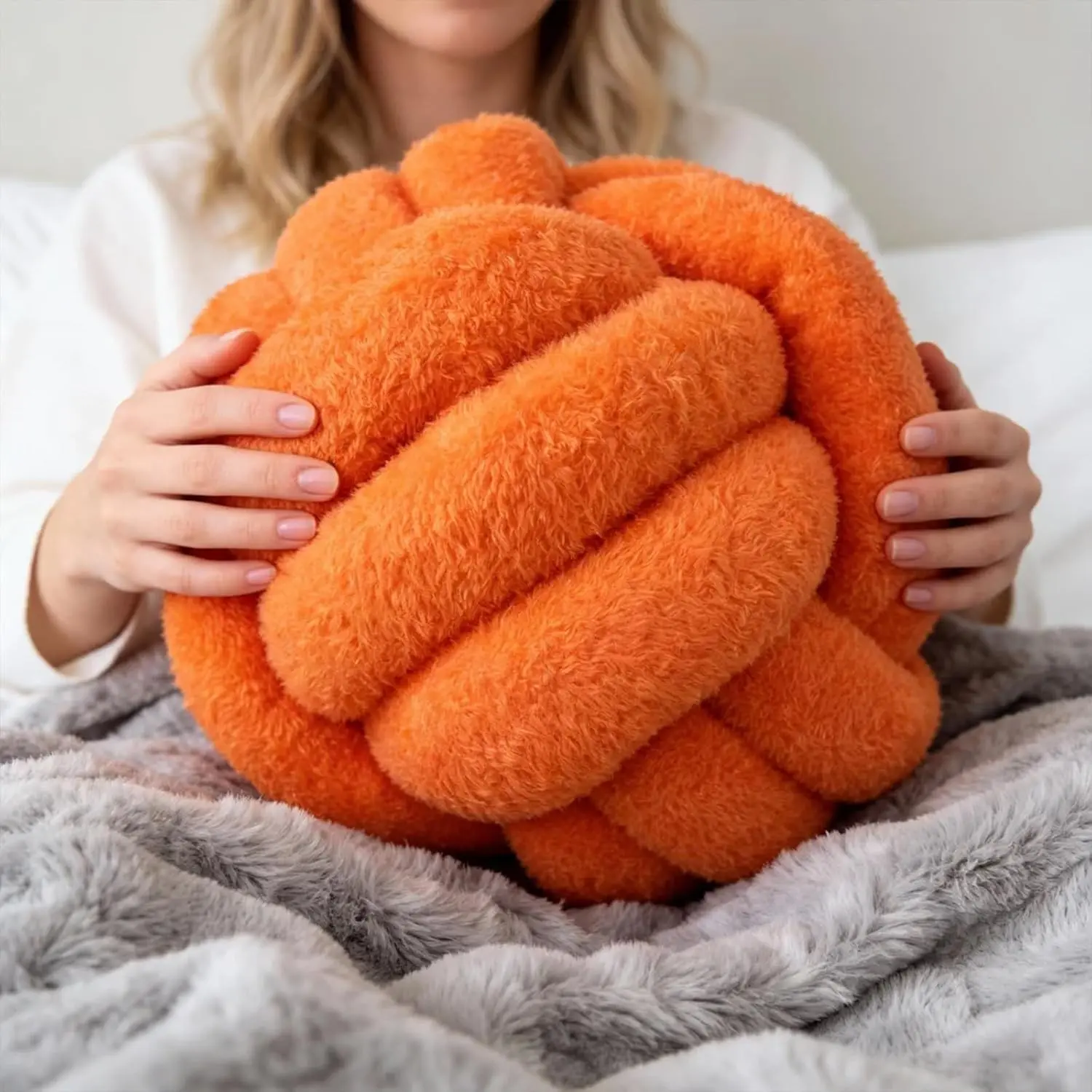 Knot Pillow Ball Plush - Decorative Throw Pillows for Bed Relieve Stress, Round Knot Cushion for Sofa Decor Pet Toy, Orange 12 inch