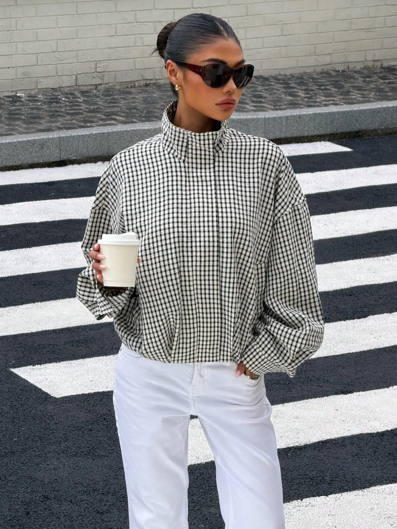 Chic Girl Autumn Winter New Arrival Women's Fashion Elegant Commuter Versatile School Season Simple Stand Collar Long Sleeve Plaid Loose Jacket Outerwear