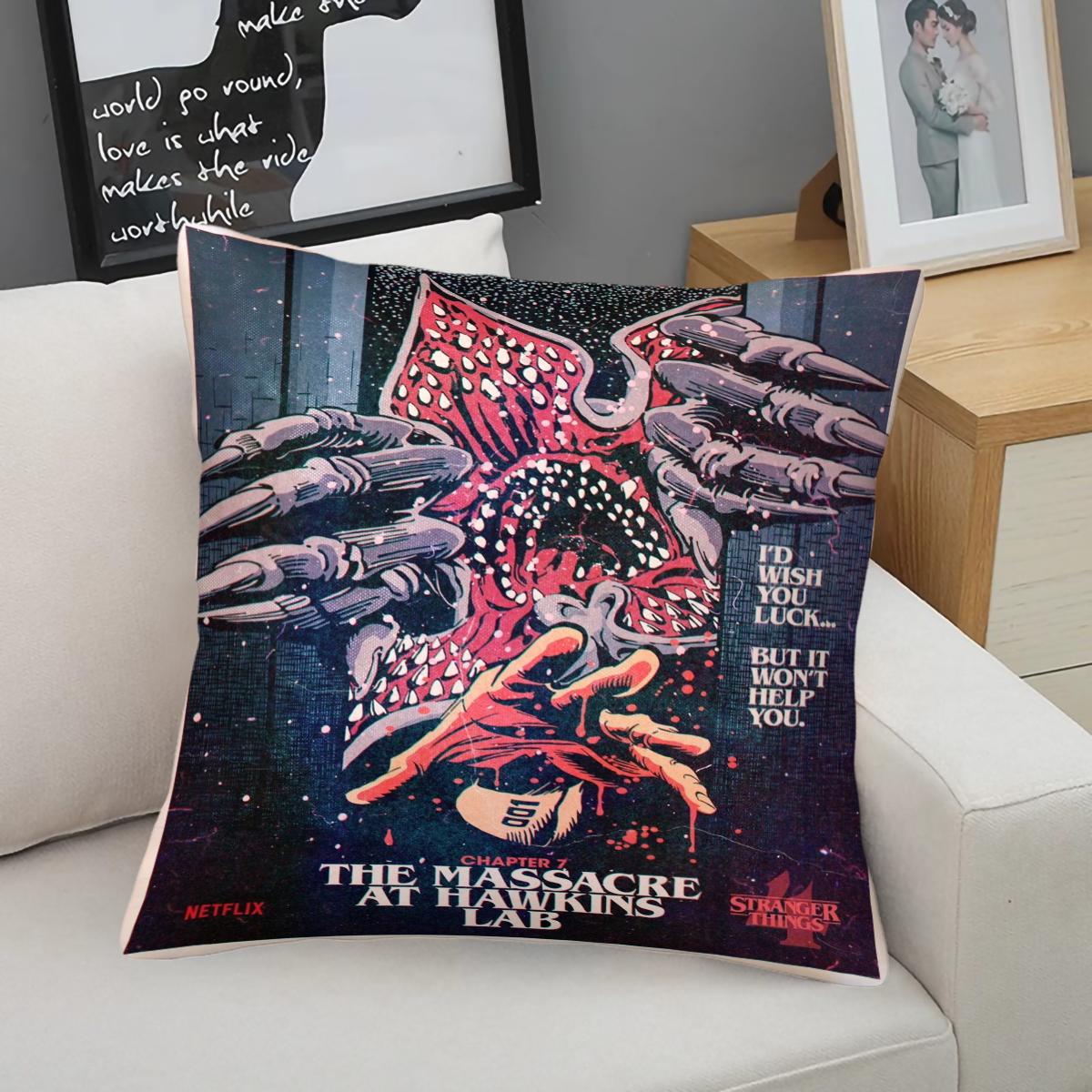 Stranger Things Pattern Throw Pillow, Soft And Comfortable Printed Design, Unique Print, Suitable For Living Room Sofa, Bedroom Headboard Pillow, And Office Nap