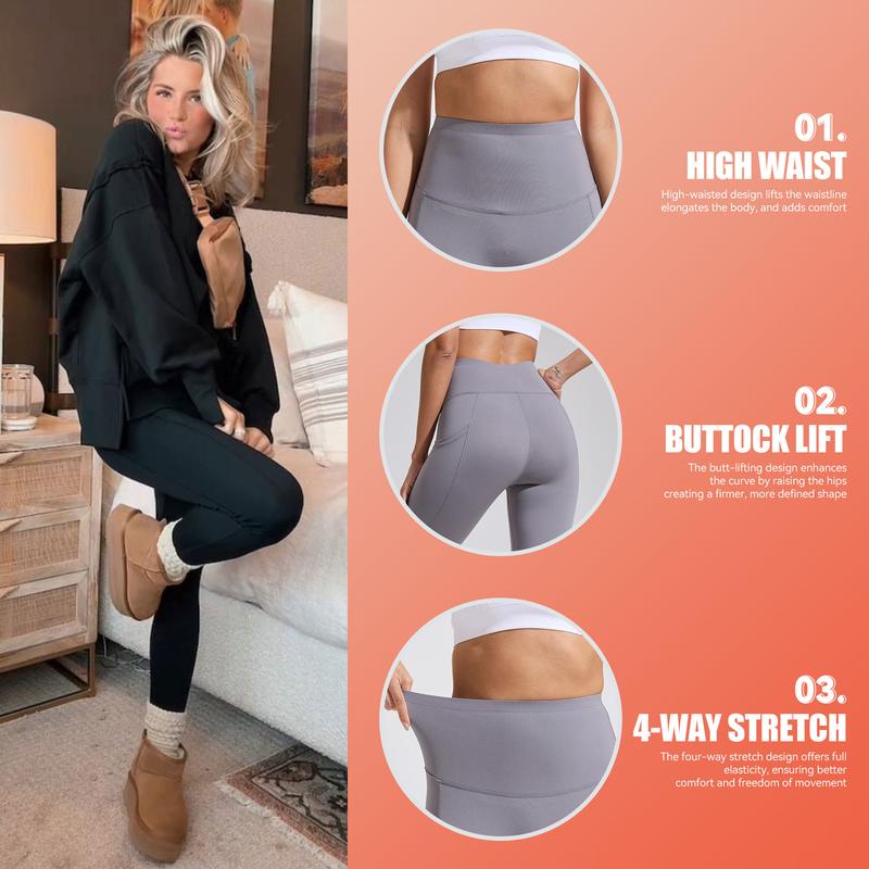 [Size up recommended] Viconow Fleece Lined Leggings for Women with Pockets-High Waist Tummy Control Soft Warm Yoga Workout Pants