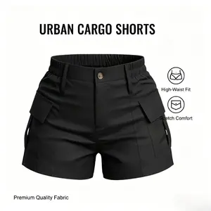 2026 New European and American Casual Women's High-Waist Button Street Pocket Cargo Shorts