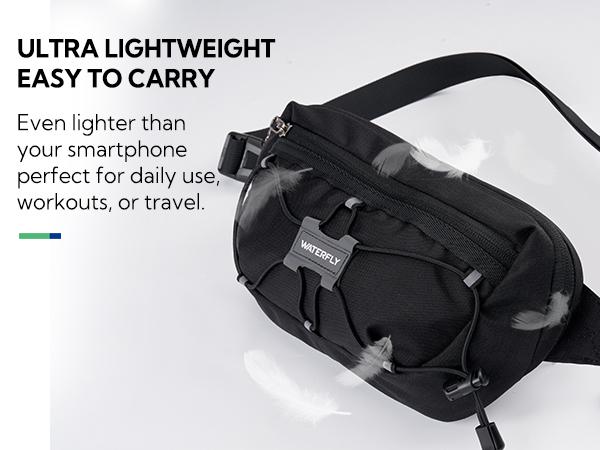 WATERFLY Lightweight Small Fanny Pack: 1.5L Mini  Crossbody Waist  Hip Bag with RFID Blocking, Anti-Theft & Water Resistant Pouch for Women Men Travel Hiking  Walking EDC