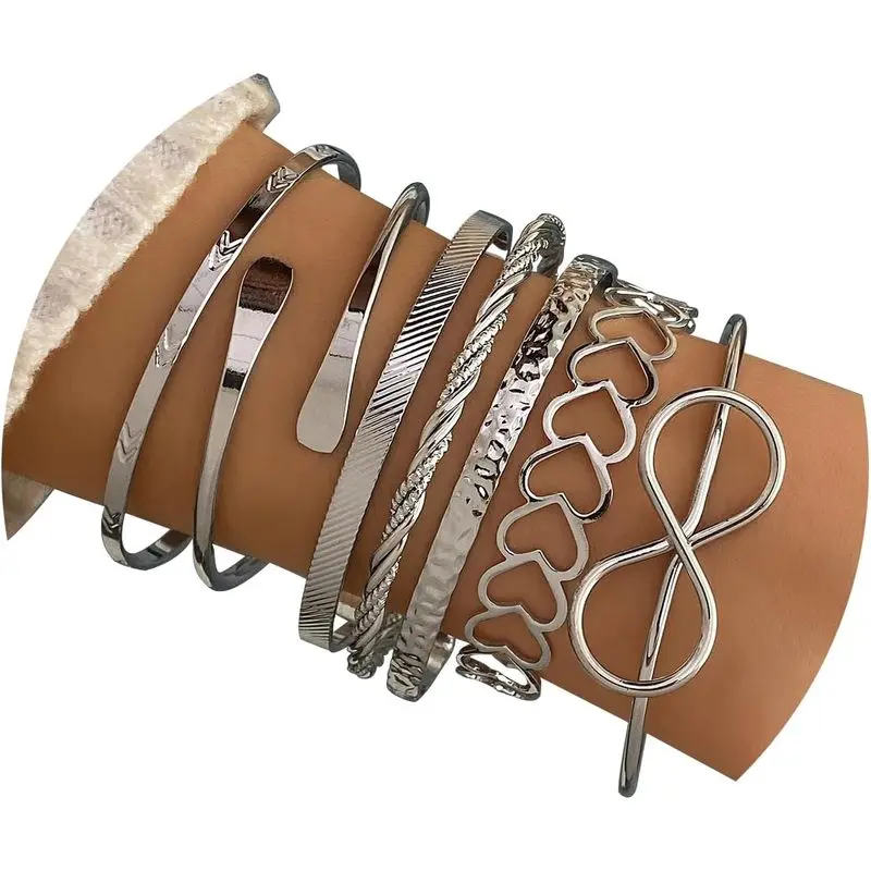 5/6/7 Pcs Silver Stackable Bangle Bracelet for Women, Silver Plated