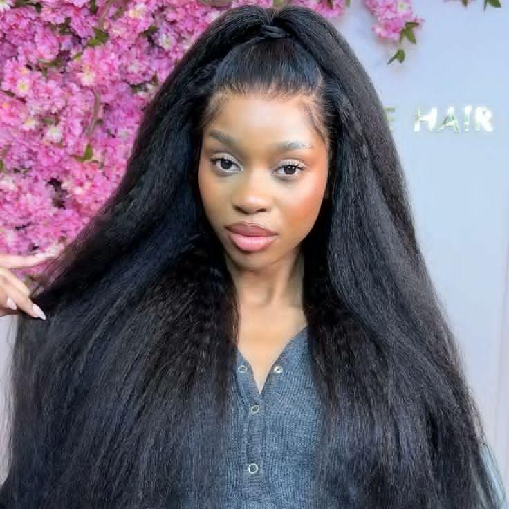 [360 Glueless Wig] Bling Hair High Density Kinky Straight 360 Glueless Wigs Human Hair Brazilian 32 34 Inch Yaki Straight 13x6 HD Lace Frontal Wig Preplucked