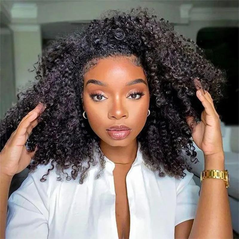 Bling Hair 180% Half Wig Human Hair Kinky Curly Wigs Glueless Wigs Human Hair 3 in 1 Wear Go Glueless Wig With Drawstring Seamless
